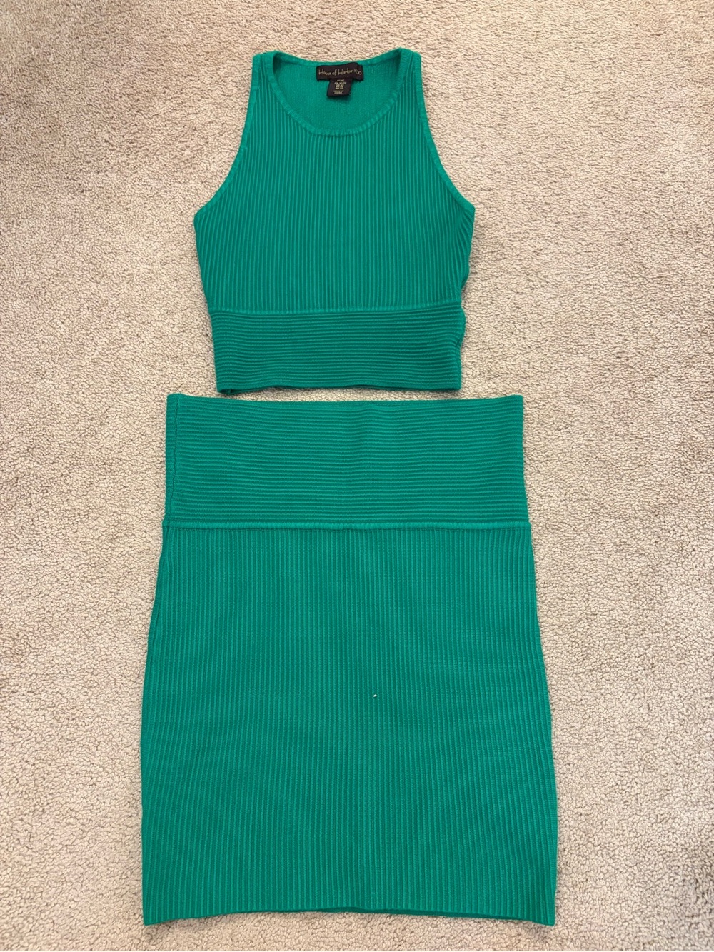 House of Harlow 1960 Green Knit Crop Top & Mini Skirt Set Size XS & S